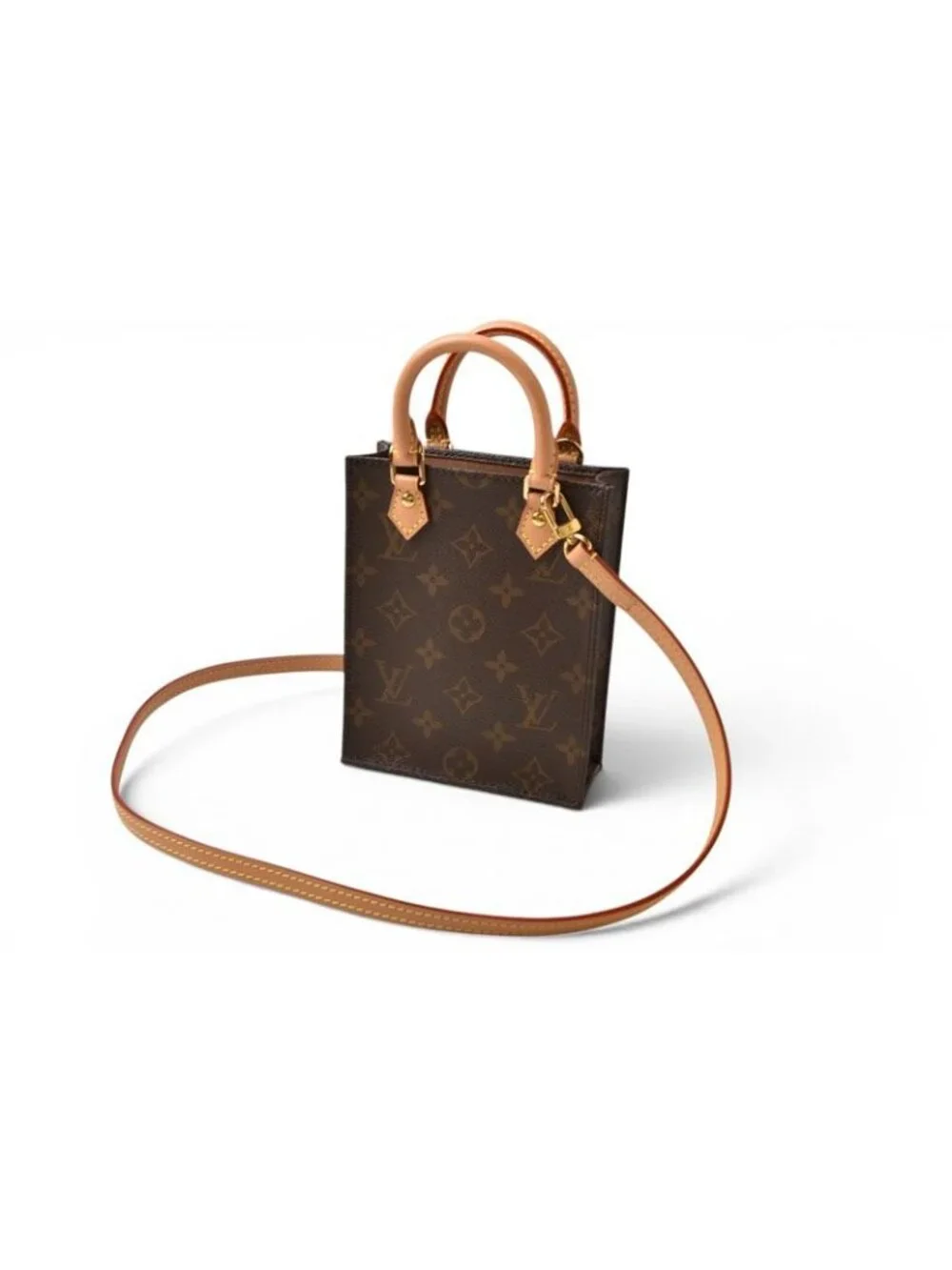 Louis Vuitton Monogram Petit Sac Plat 2-Way Shoulder Bag Brown